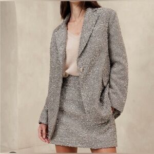 Banana Republic Gray Tweed Blazer and Skirt Set